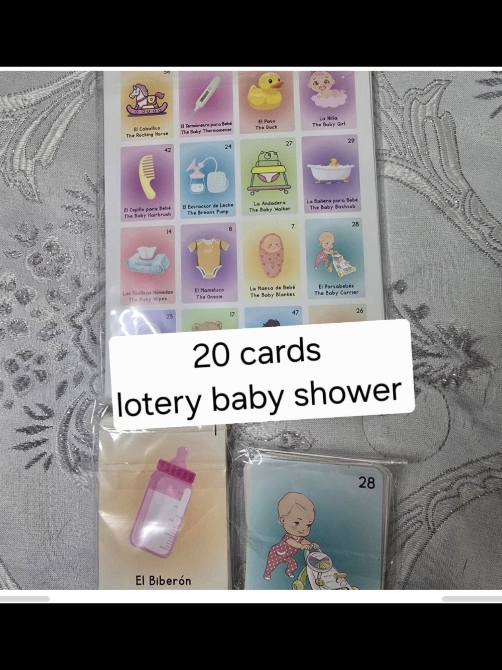 New Lotery Baby Shower Cards - 20 Colorful Baby Game Cards Spanish and English